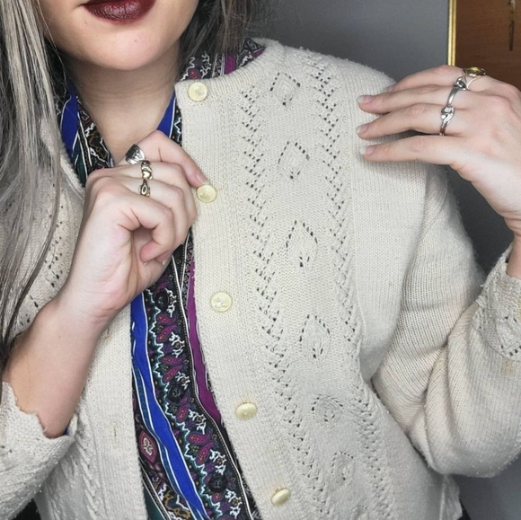 Vintage 1940s 1950s 40s 50s Knit Cardigan Womens Medium Button Down Cuddle Knit - Picture 4 of 10